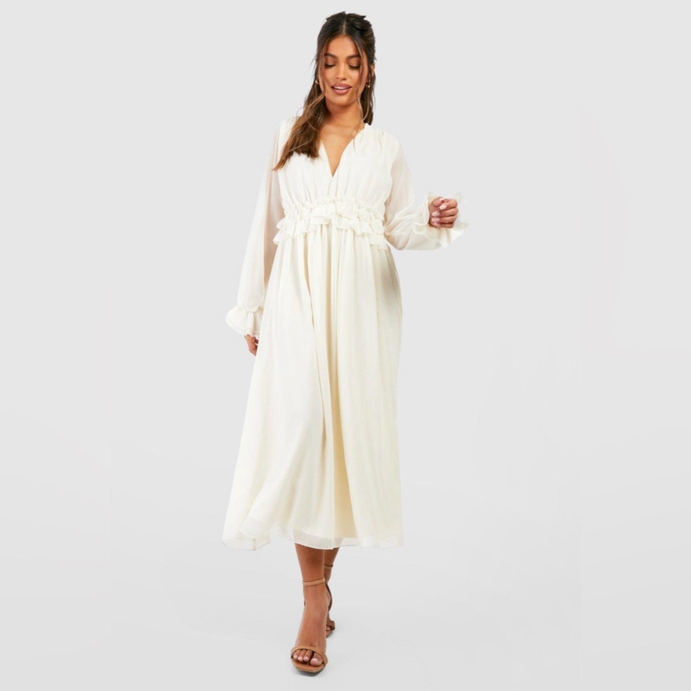 V Neck Flowy Ruffle Midi Dress - Picture 3 of 4